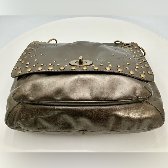 *COACH Metallic Bronze #15392 Studded Messenger Leather Bag - Picture 9 of 17